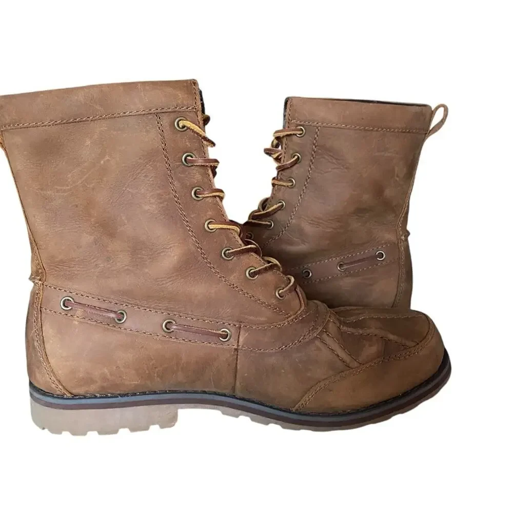 Polo Ralph Lauren Whitsand Brown Leather Lace Up Boots size 10.5